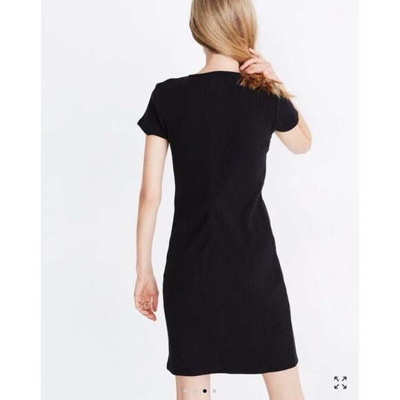Madewell Dress Size M Button Front Ribbed Knit Mini Black Cotton Blend - Picture 3 of 12